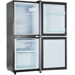 106L minikøleskab, 60L køleskab + 46L fryser, 7 temperaturer, sølvdør, LED-lys, justerbare hylder, 166 kWh/år