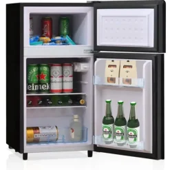 72L minikøleskab, sort glasdør, 39dB, 7-trins temperatur, LED-lys, R600 kølemiddel, direkte køling, til hjemmet, kontoret Best