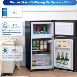 72L minikøleskab, sort glasdør, 39dB, 7-trins temperatur, LED-lys, R600 kølemiddel, direkte køling, til hjemmet, kontoret Best