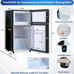 72L minikøleskab, sort glasdør, 39dB, 7-trins temperatur, LED-lys, R600 kølemiddel, direkte køling, til hjemmet, kontoret Best