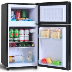 72L minikøleskab, sort glasdør, 39dB, 7-trins temperatur, LED-lys, R600 kølemiddel, direkte køling, til hjemmet, kontoret Online