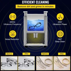 0,8L Ultralydsrensere med digital timer til smykker og briller. 35W rustfrit stål - ideel til hjemmebrug og kommerciel rengøring.