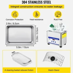0,8L Ultralydsrensere med digital timer til smykker og briller. 35W rustfrit stål - ideel til hjemmebrug og kommerciel rengøring.