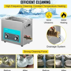 6,5L Ultrasonic Cleaner til smykker, tandproteser og musikinstrumenter. Med varme, timer og knapkontrol for effektiv rengøring. Discount