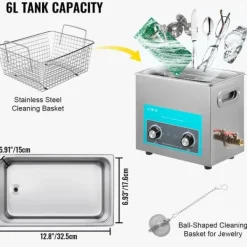 6,5L Ultrasonic Cleaner til smykker, tandproteser og musikinstrumenter. Med varme, timer og knapkontrol for effektiv rengøring. Discount
