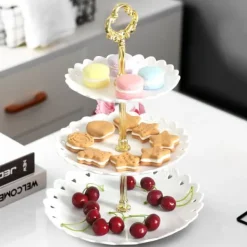 3-lags dekorative frugtbakkehylder - Perfekt til kager, muffins, snacks - Perfekt til bryllupsfest og hjemmet - Hvid Clearance
