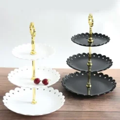3-lags dekorative frugtbakkehylder - Perfekt til kager, muffins, snacks - Perfekt til bryllupsfest og hjemmet - Hvid Clearance