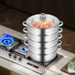 5-lags Rustfrit Stål Dampkoger, Stor Kapacitet, Multifunktionel Bundgryde, Egnet til Alle Komfurer Outlet