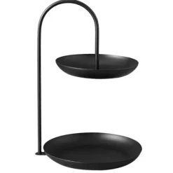 2-lags serveringsbakke i jern, vandtæt opbevaringsfad i flere lag til sofabord, fest, sort Outlet