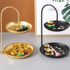 2-lags serveringsbakke i jern, vandtæt opbevaringsfad i flere lag til sofabord, fest, sort Outlet