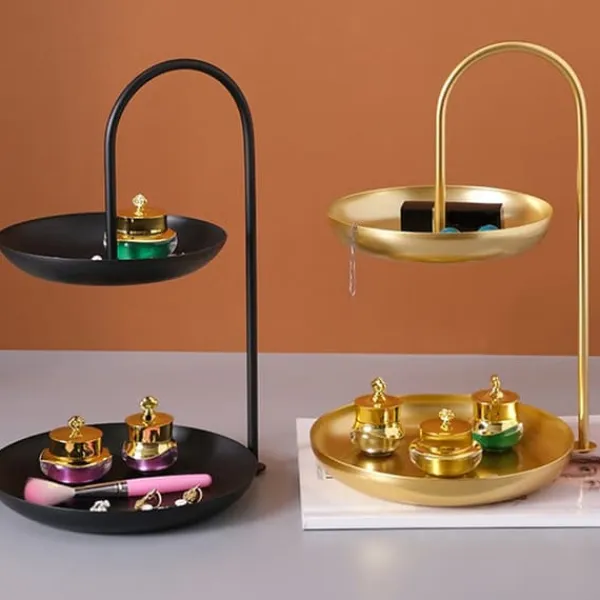 2-lags serveringsbakke i jern, vandtæt opbevaringsfad i flere lag til sofabord, fest, sort Outlet