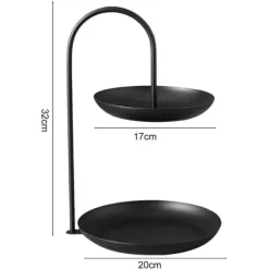 2-lags serveringsbakke i jern, vandtæt opbevaringsfad i flere lag til sofabord, fest, sort Outlet