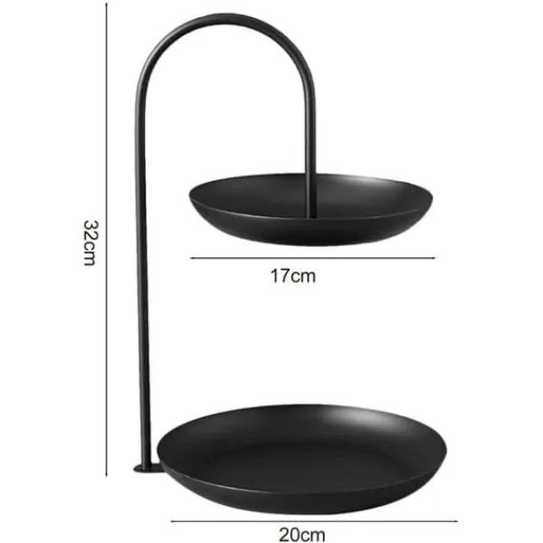 2-lags serveringsbakke i jern, vandtæt opbevaringsfad i flere lag til sofabord, fest, sort Outlet