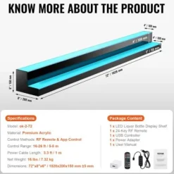 LED spiritusflaske displayhylde, 1828x200x150 mm, Flerfarvet, Akryl New