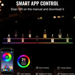 LED spiritusflaske displayhylde, 1828x200x150 mm, Flerfarvet, Akryl New