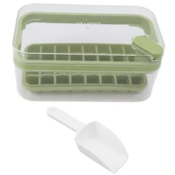 Letudløsende isterningbakke i plastik med 32 gitter, isbakke med låg, beholderske til fryser, grøn Best