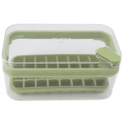 Letudløsende isterningbakke i plastik med 32 gitter, isbakke med låg, beholderske til fryser, grøn Best