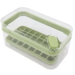 Letudløsende isterningbakke i plastik med 32 gitter, isbakke med låg, beholderske til fryser, grøn Best