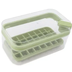 Letudløsende isterningbakke i plastik med 32 gitter, isbakke med låg, beholderske til fryser, grøn Best