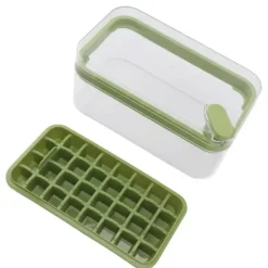 Letudløsende isterningbakke i plastik med 32 gitter, isbakke med låg, beholderske til fryser, grøn Best