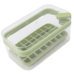 Letudløsende isterningbakke i plastik med 32 gitter, isbakke med låg, beholderske til fryser, grøn Best