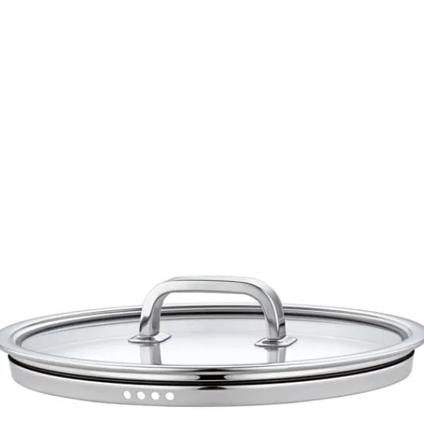 Skålelåg>Låg, rustfrit stål/glas, diameter 18 cm / Fjeder