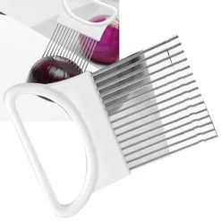 Løgholder i rustfrit stål Løgskæreassistent Rustfrit stål køkkenudstyr til udskæring af kødtråd Frugt Grøntsager Hvid Discount