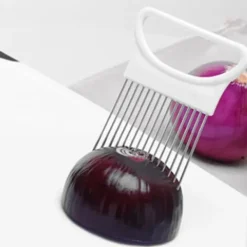 Løgholder i rustfrit stål Løgskæreassistent Rustfrit stål køkkenudstyr til udskæring af kødtråd Frugt Grøntsager Hvid Discount