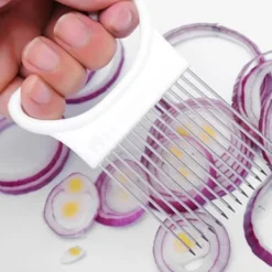 Løgholder i rustfrit stål Løgskæreassistent Rustfrit stål køkkenudstyr til udskæring af kødtråd Frugt Grøntsager Hvid Discount