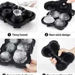 Lollanda 6 rum isterningskål med låg, isterninger, rund, kugle, BPA-fri, genanvendelig, iskugleformer Best