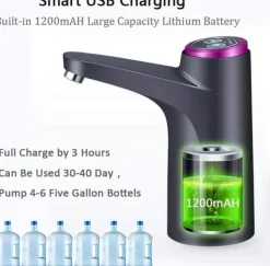 Lollanda elektrisk automatisk vandflaskepumpe til camping og hjemmebrug, USB-opladning, spandvandspumpe, automatisk drikkepumpe - sort Outlet