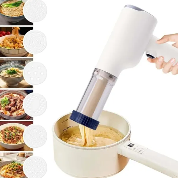 Pastamaskiner>Lollanda elektrisk idiyappam og pastamaskine, håndholdt trådløs pastapresser, 6-i-1 automatisk pastamaskine