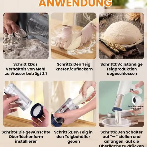 Pastamaskiner>Lollanda elektrisk idiyappam og pastamaskine, håndholdt trådløs pastapresser, 6-i-1 automatisk pastamaskine