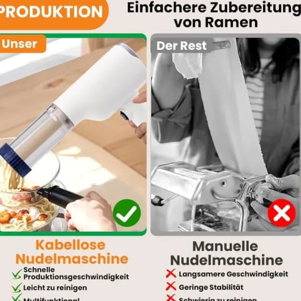 Pastamaskiner>Lollanda elektrisk idiyappam og pastamaskine, håndholdt trådløs pastapresser, 6-i-1 automatisk pastamaskine