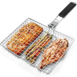 Griller>Lollanda Foldbar Grillkurv 46,5x32 cm, Grillkurv i rustfrit stål – til camping og udendørs, til fisk, grøntsager og kød