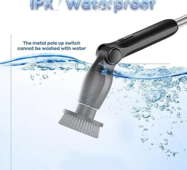 Rengøringsudstyr>Lollanda 8-i-1 elektrisk rengøringsbørste – Trådløs skrubning med forlængerhåndtag, 8 børstehoveder, IPX7 vandtæt, til badeværelse og gulv
