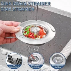 Lollanda Vaskesi - Kurveventil, 3-i-1 Vaskesi Rustfrit Stål, Køkkensi med Aftagelig Kurv, Let at rengøre New