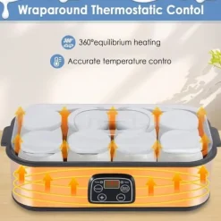 Lollanda Yoghurtmaskine Yoghurtmaskine med temperaturindstilling, termostat og 48 timers timer, 8 glas à 180 ml til hjemmet Outlet