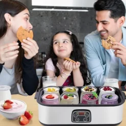 Lollanda Yoghurtmaskine Yoghurtmaskine med temperaturindstilling, termostat og 48 timers timer, 8 glas à 180 ml til hjemmet Outlet