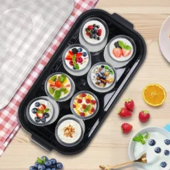 Lollanda Yoghurtmaskine Yoghurtmaskine med temperaturindstilling, termostat og 48 timers timer, 8 glas à 180 ml til hjemmet Outlet