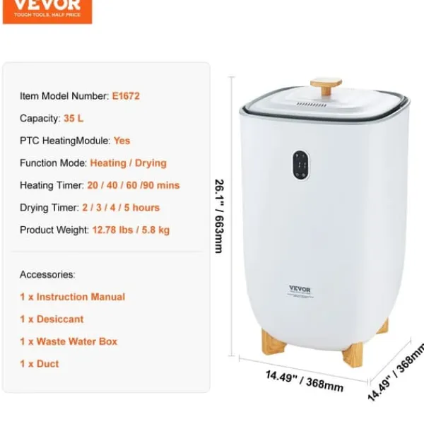 Tørreskab>Luksus Håndklædetørrer, 35L Kapacitet, PTC Opvarmningsmodul,35L