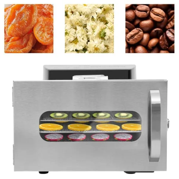 Maddehydrator, 400W, 6 bakker, temperaturinterval 30-90℃, timerindstilling 30 min-24 timer, rustfrit stål Clearance