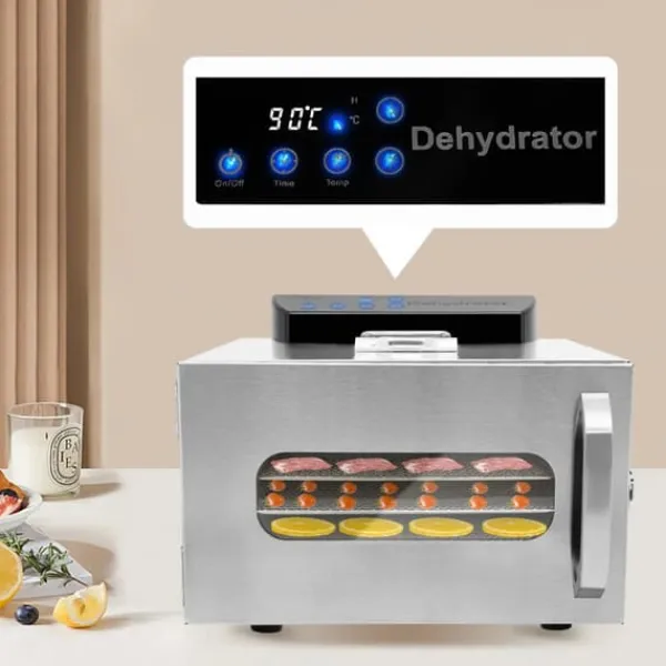 Maddehydrator, 400W, 6 bakker, temperaturinterval 30-90℃, timerindstilling 30 min-24 timer, rustfrit stål Clearance