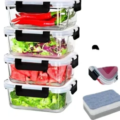 Madopbevaringsbeholder, Miljøvenlig, Lufttæt Forsegling,4x1040ml Hot