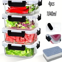 Madopbevaringsbeholder, Miljøvenlig, Lufttæt Forsegling,4x1040ml Hot