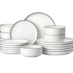 Tallerkener & Bordservicer>MALACASA Keramisk Middagsservice, Elegant Rundt Design, 18/36 Stykke Muligheder,18 Stykker Sort Kant