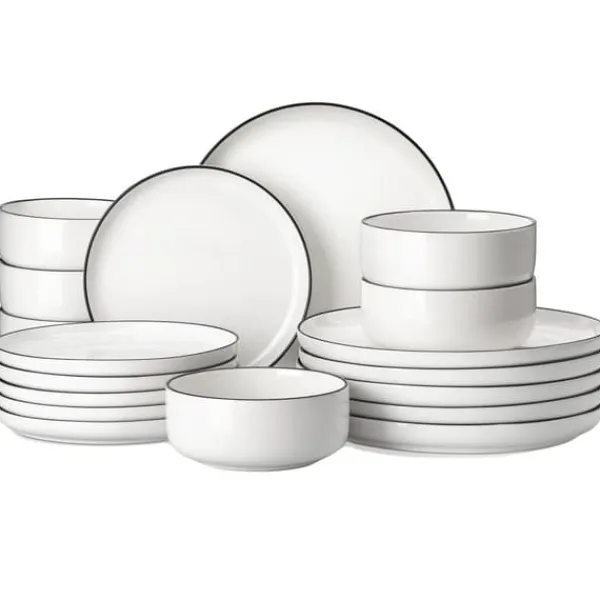 Tallerkener & Bordservicer>MALACASA Keramisk Middagsservice, Elegant Rundt Design, 18/36 Stykke Muligheder,18 Stykker Sort Kant