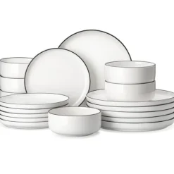 Tallerkener & Bordservicer>MALACASA Keramisk Middagsservice, Elegant Rundt Design, 18/36 Stykke Muligheder,18 Stykker Sort Kant