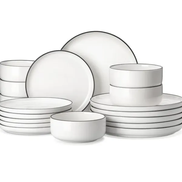 Tallerkener & Bordservicer>MALACASA Keramisk Middagsservice, Elegant Rundt Design, 18/36 Stykke Muligheder,18 Stykker Sort Kant