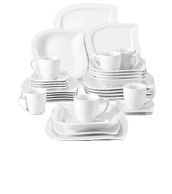 Tallerkener & Bordservicer>MALACASA Middagsservice, 30/60 Stykker, Miljøvenligt Porcelæn,HVID 30-STK